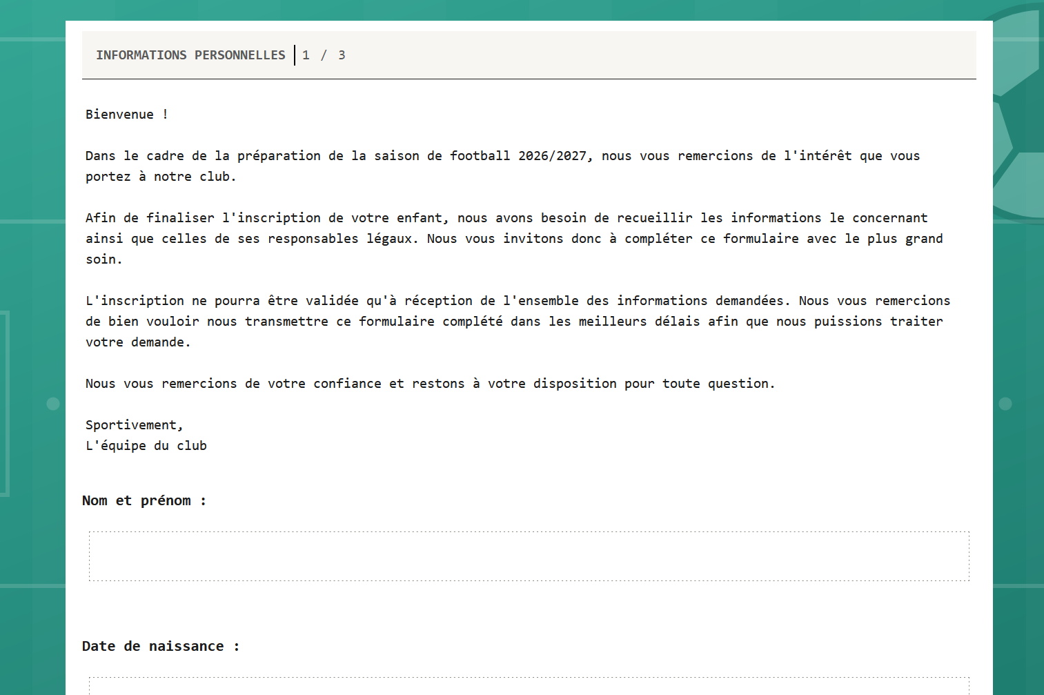 Fiche d'inscription