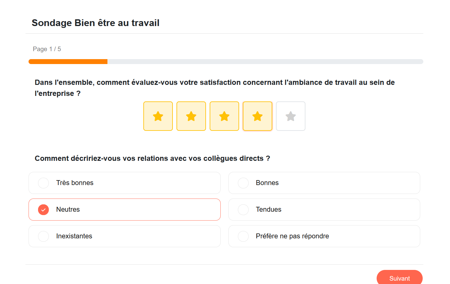Sondage Bien être au travail